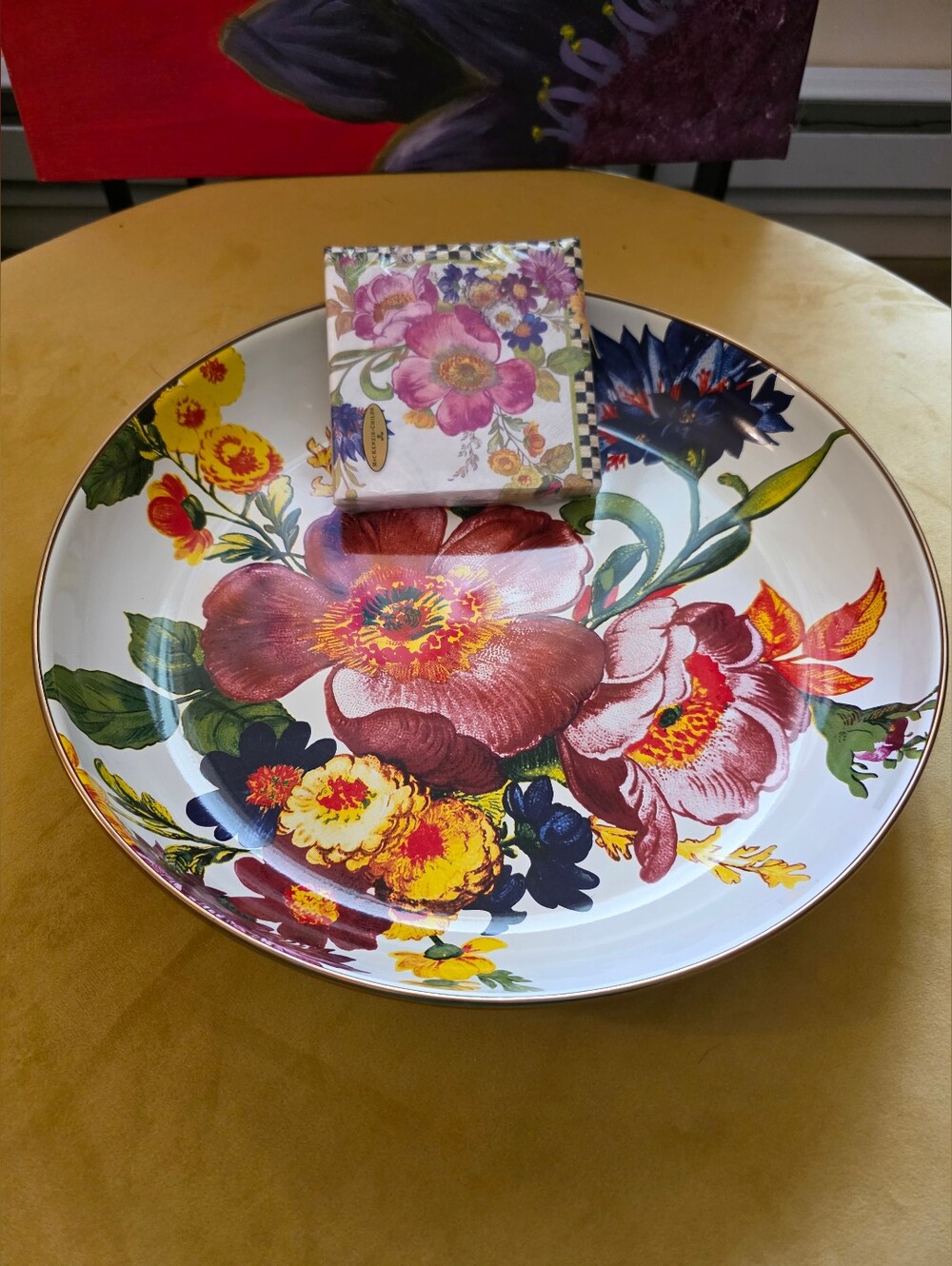 MacKenzie-Childs White Flower Market Abundant Bowl And Cocktail Napkins